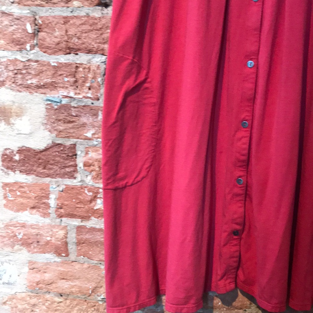Red Button-Front Women’s Dress - Picture 3 of 3